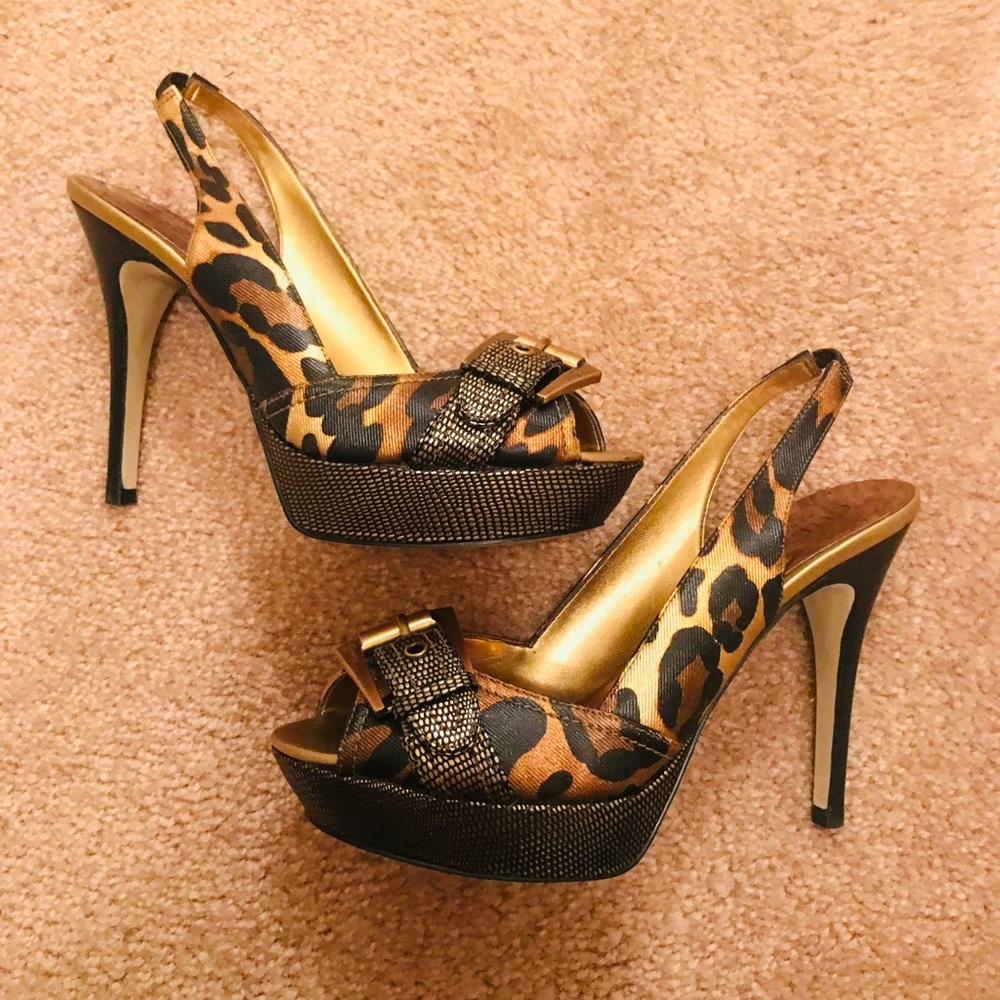 Guess Gold Leopard Metallic Heels